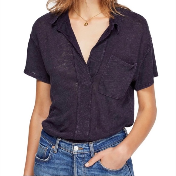 We The Free Tops - Free People We The Free The Posh Tee Intergalactic Linen Top Size Small
